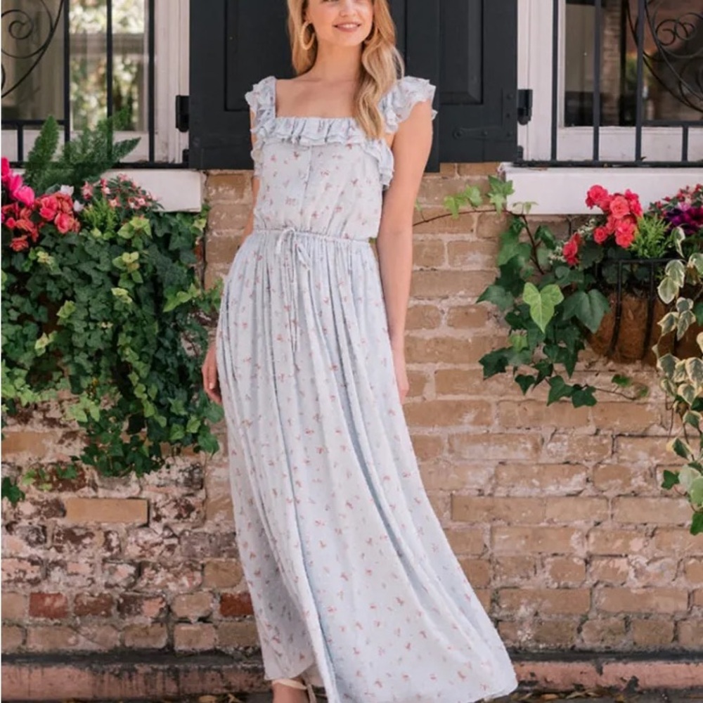 Gal Meets Glam Patricia Ruffle Maxi Spring Easter Floral Dress 6 NEW